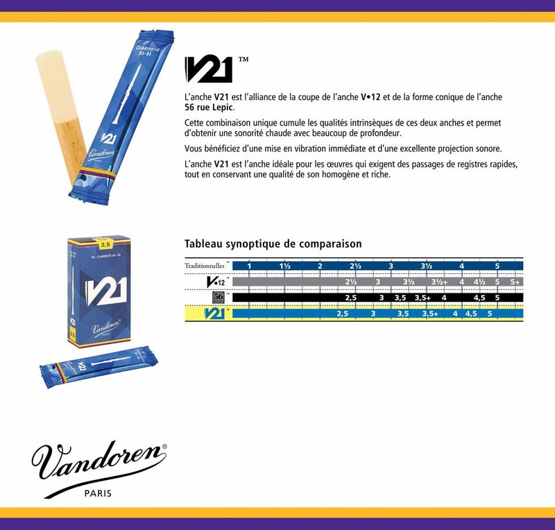 Vandoren CR8025 Bb Clarinet V21 Reeds Strength 2.5  Box of 10 black - Image 4